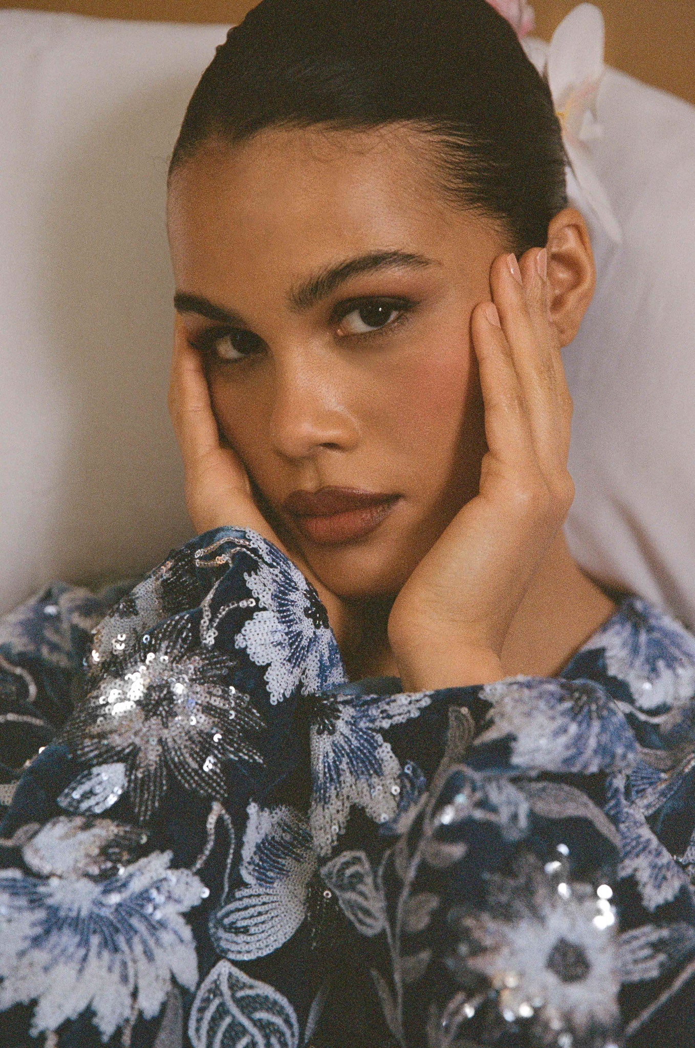 Veste courte en velours brodé - Bleu – Image 5