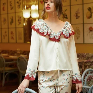 Chemise à col large à imprimé - fleur vintage