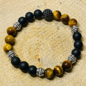 Lot de 5 Bracelets en perles naturelles en Oeil de tigre et Agate en 8 mm (52)