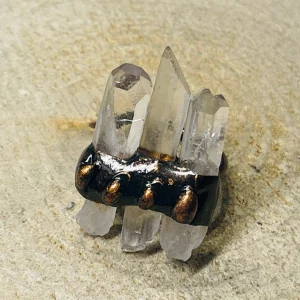 Bague avec prismes en cristal de roche, Taille 56-61 (réglable)