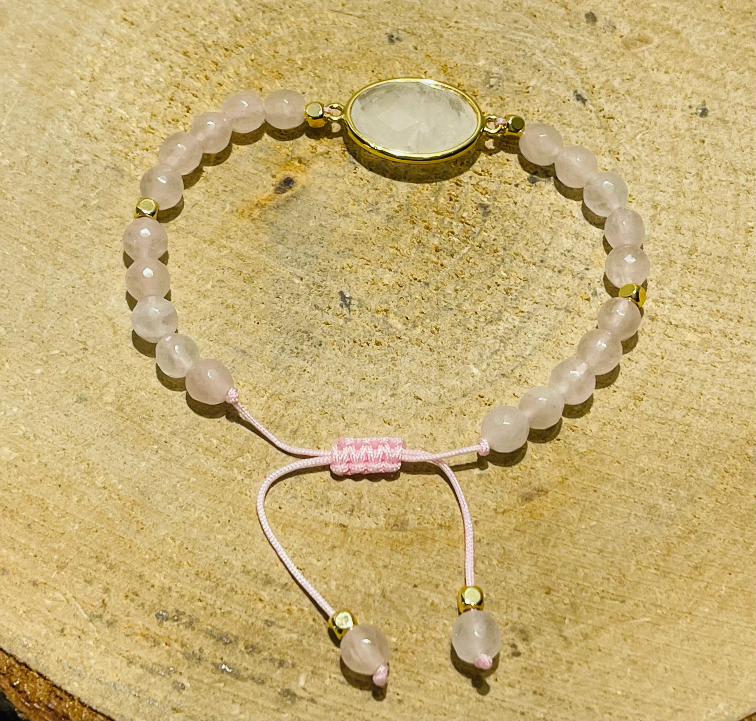 Lot de 5 Bracelets réglables en perles naturelles en Quartz rose (29)