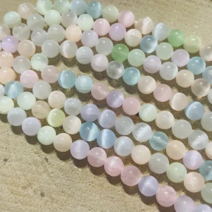 Perles en pierre naturelle en Sélénite arc en ciel du Canada en 8 mm