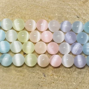 Perles naturelles en Sélénite arc en ciel du Canada en 6 mm