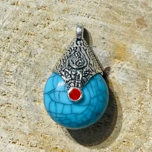 Lot de 5 Breloques / Pendentifs tibétain turquoise en forme de larme