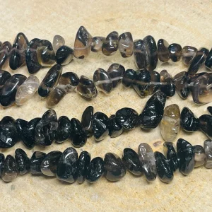 Perles naturelles chips / pépites en Quartz fumé 2-7 mm (fil de 40 cm)