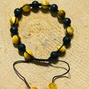 Lot de 5 Bracelets réglables de perles en pierre naturelle en Œil de tigre jaune (95)