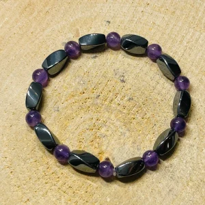 Lot de 5 Bracelets en perles naturelles en Améthyste et Hématite (51)