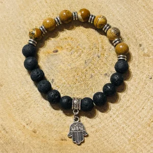 Lot de 5 Bracelets en perles naturelles en Pierre de Lave et Jaspe Paysage (21)