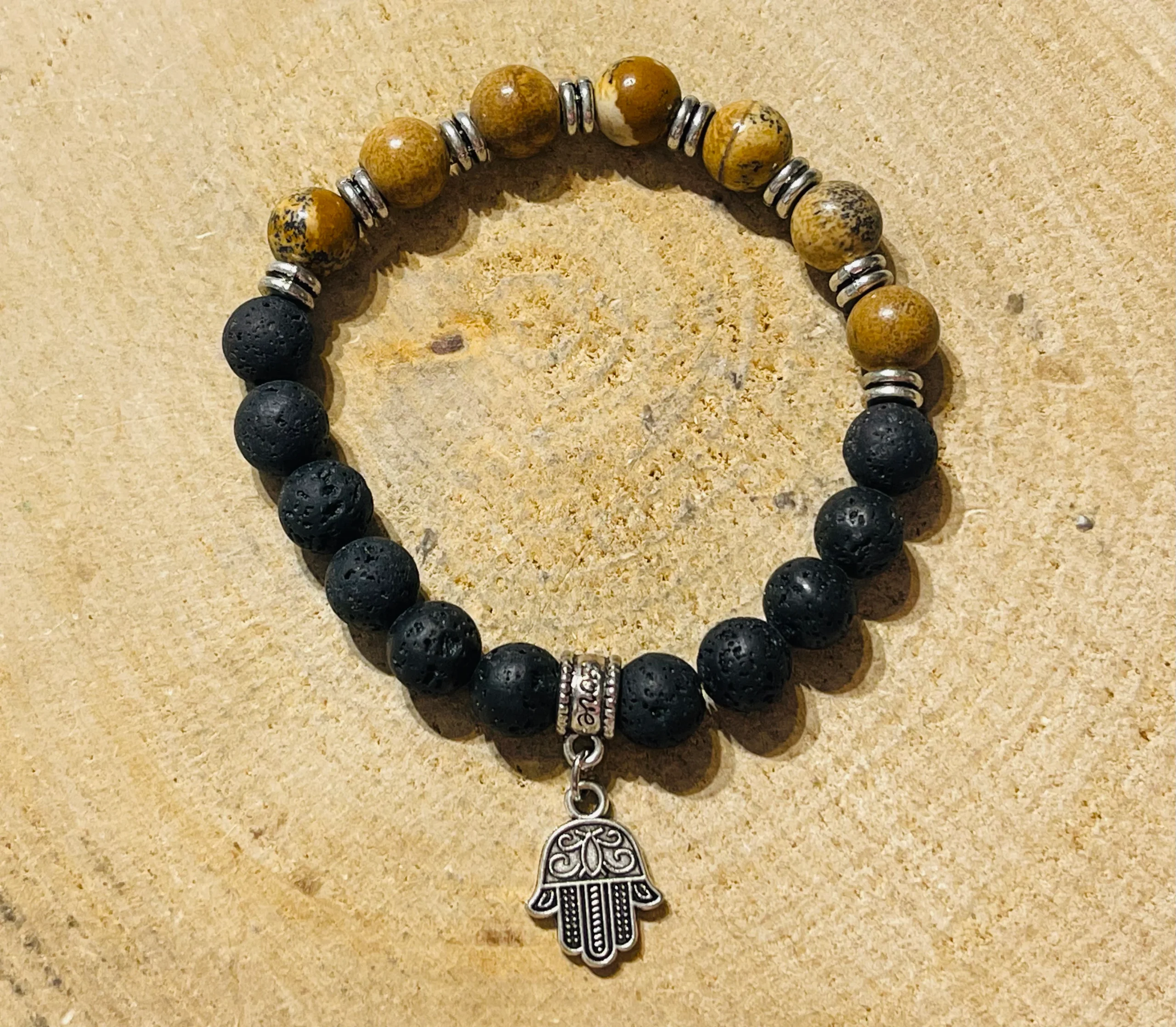 Lot de 5 Bracelets en perles naturelles en Pierre de Lave et Jaspe Paysage (21) – Image 2