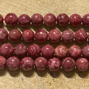 Perles naturelles en Marbre rouge / bordeaux en 8 mm