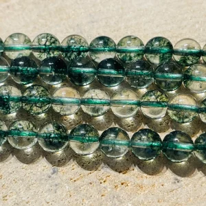 Perles naturelles en Cristal de Roche craquelé vert en 8 mm