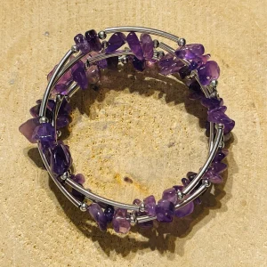 Lot de 5 Bracelets fil à mémoire en perles naturelles en Améthyste (7)