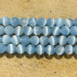 Perles en pierre naturelle en Sélénite bleue claire du Canada en 8 mm