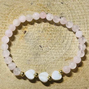 Lot de 5 Bracelets en pierre naturelle Quartz rose et Nacre (85)