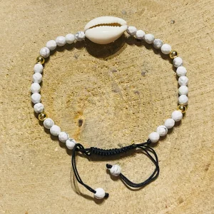 Lot de 5 Bracelets réglables en perles naturelles en Howlite facettée et Cauris (13)