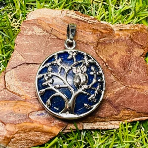 Pendentif en Lapis-lazuli avec arbre et hibou