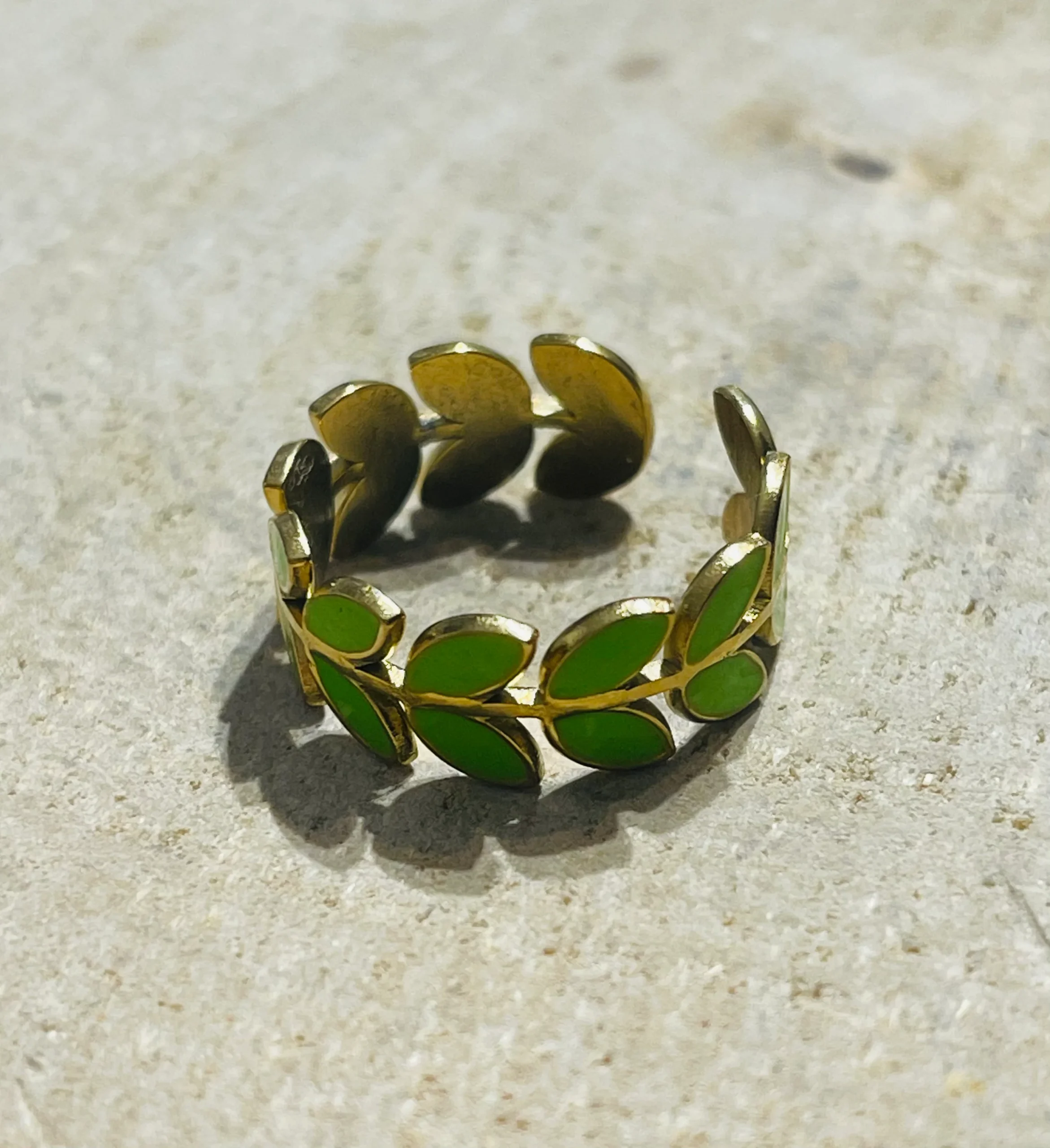 Bague feuille verte, taille réglable – Image 3