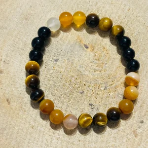 Lot de 5 Bracelets en perles naturelles en Oeil de tigre, Agate et Onyx en 8 mm (54)