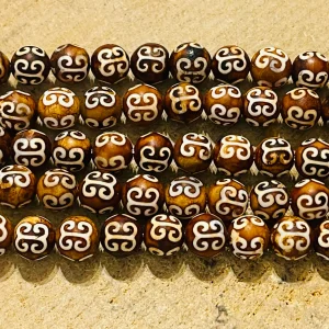 Perles naturelles en Agate dzi tibétaine nuage en 12 mm