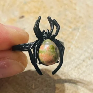 Bague Araignée en Unakite, Taille 53-59 (réglable)
