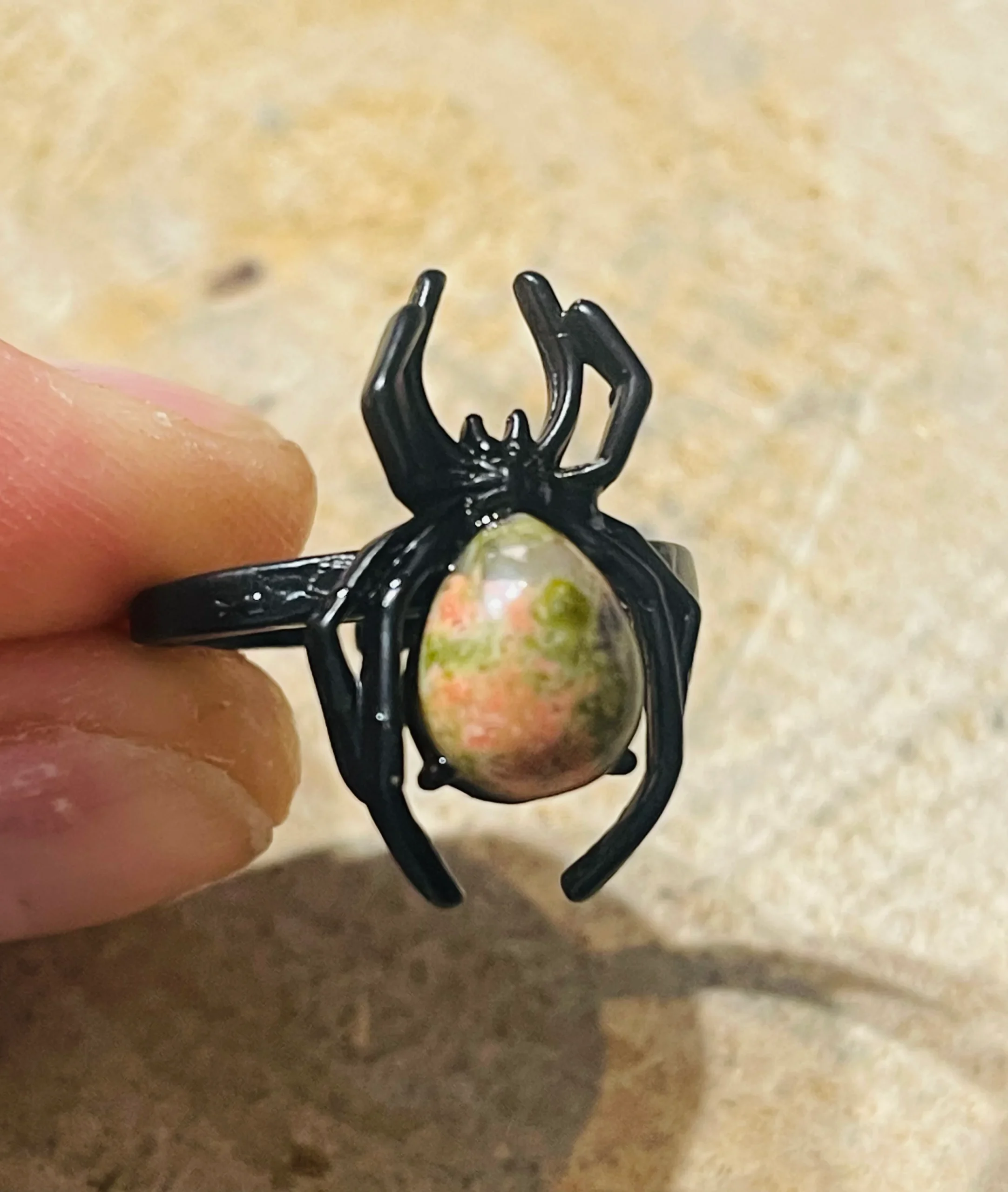 Bague Araignée en Unakite, Taille 53-59 (réglable) – Image 2