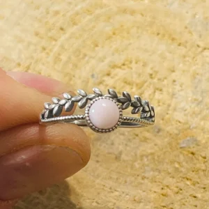 Bague en Argent 925 sertie d’une Opale rose, Taille 58-61 (réglable)