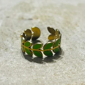 Bague feuille verte, taille réglable