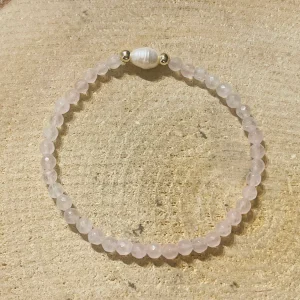 Lot de 5 Bracelets en perles naturelles en Quartz rose et perle de culture (61)