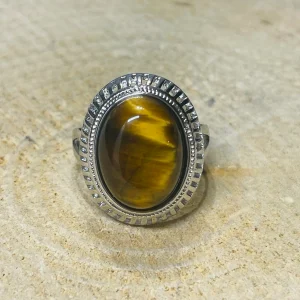 Bague sertie d'un Oeil de tigre , Taille 60