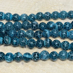 Perles naturelles en Agate bleue craquelée en 8 mm