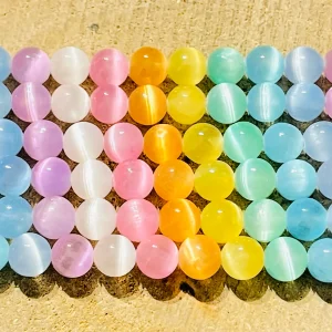 Perles en pierre naturelle en Sélénite arc en ciel foncée du Canada en 8 mm