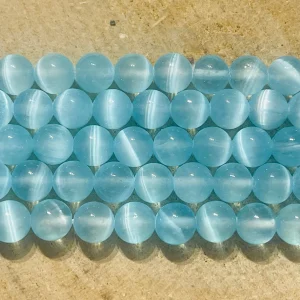 Perles naturelles en Sélénite bleue ciel du Canada en 8 mm