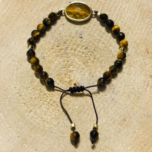 Lot de 5 Bracelets réglables en perles naturelles en Œil de tigre (63)