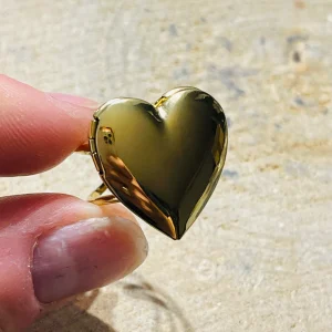 Bague porte photo en forme de coeur, taille réglable