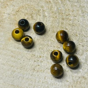 Lot de 10 Perles en Oeil de tigre 6 mm avec grand trou 2 mm