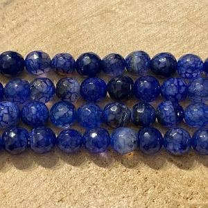 Perles naturelles en Agate veine de dragon facettée bleue en 8 mm