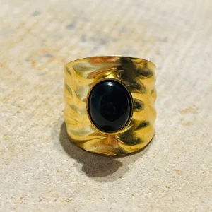 Bague sertie d´une obsidienne, taille réglable
