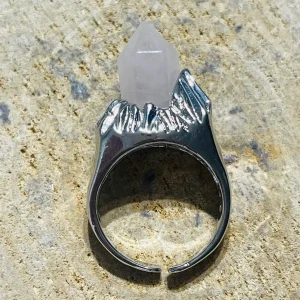 Bague de défense sertie d’un prisme en Quartz rose, taille réglable