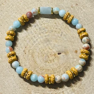 Lot de 5 Bracelets de perles en pierre naturelle en Aigue-marine et Pierre de lave (97)