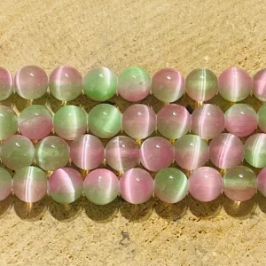 Perles naturelles en Sélénite rose vert du Canada en 8 mm