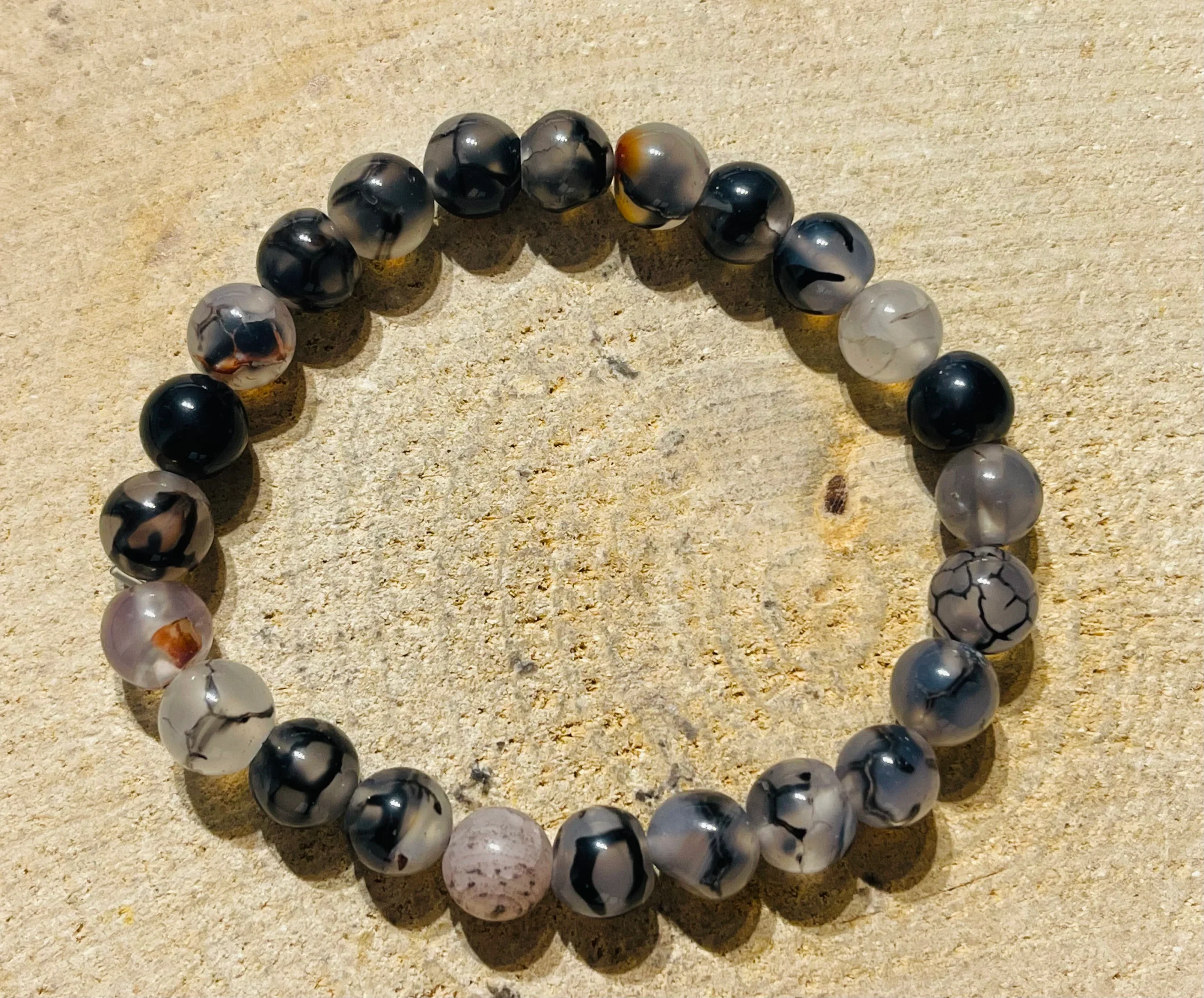 Lot de 5 Bracelets en perles naturelles en Agate veine de dragon 8 mm (69) – Image 2