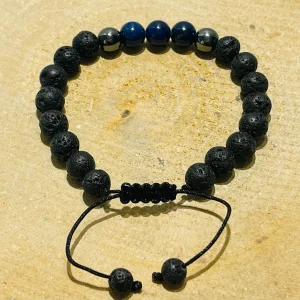 Lot de 5 Bracelets réglables de perles en pierre naturelle en Pierre de lave, Hématite et Lapis-lazuli (28)