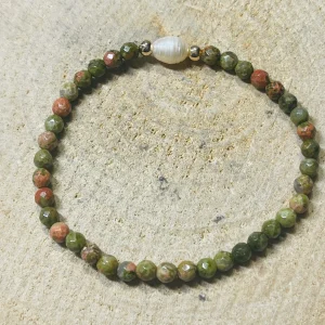 Lot de 5 Bracelets en perles naturelles en Unakite et perle de culture (39)