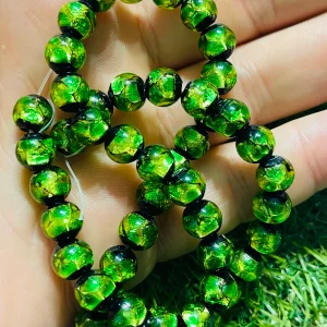 Lot de Perles Lumineuses en verre vertes jaunes 8 mm pour bracelet