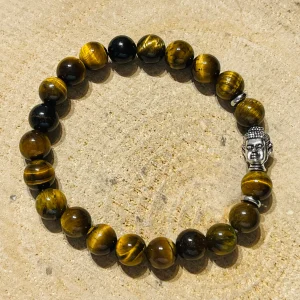 Lot de 5 Bracelets en perles naturelles en Œil de tigre et bouddha (4)