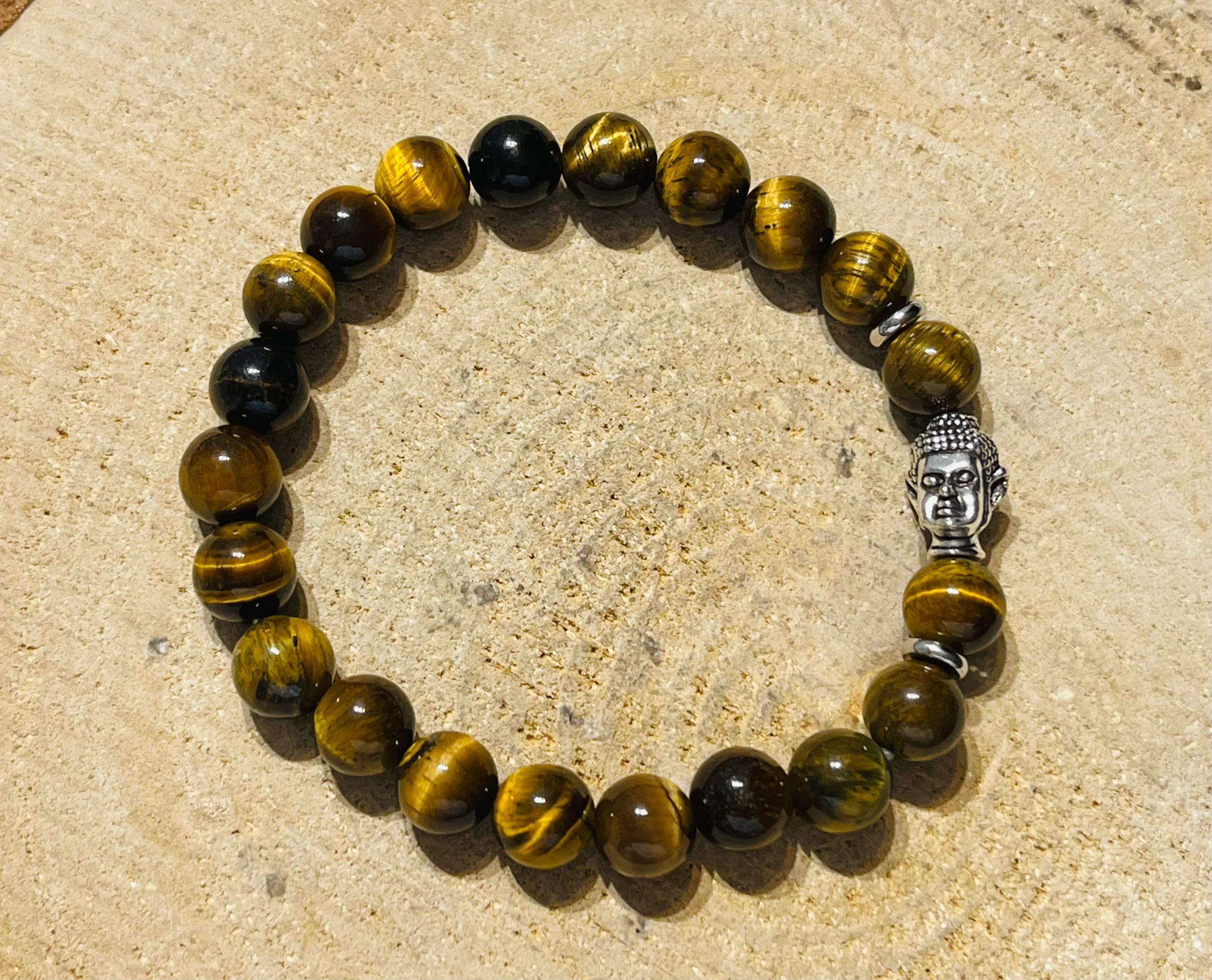 Lot de 5 Bracelets en perles naturelles en Œil de tigre et bouddha (4)