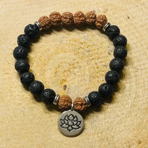 Lot de 5 Bracelets en perles naturelles en Pierre de lave et Graines de Rudraksha en 8 mm (53)