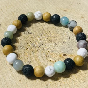Lot de 5 Bracelets en perles en pierre naturelle Howlite, Multi Amazonite, Pierre de lave et bois de Santal 8 mm (81)