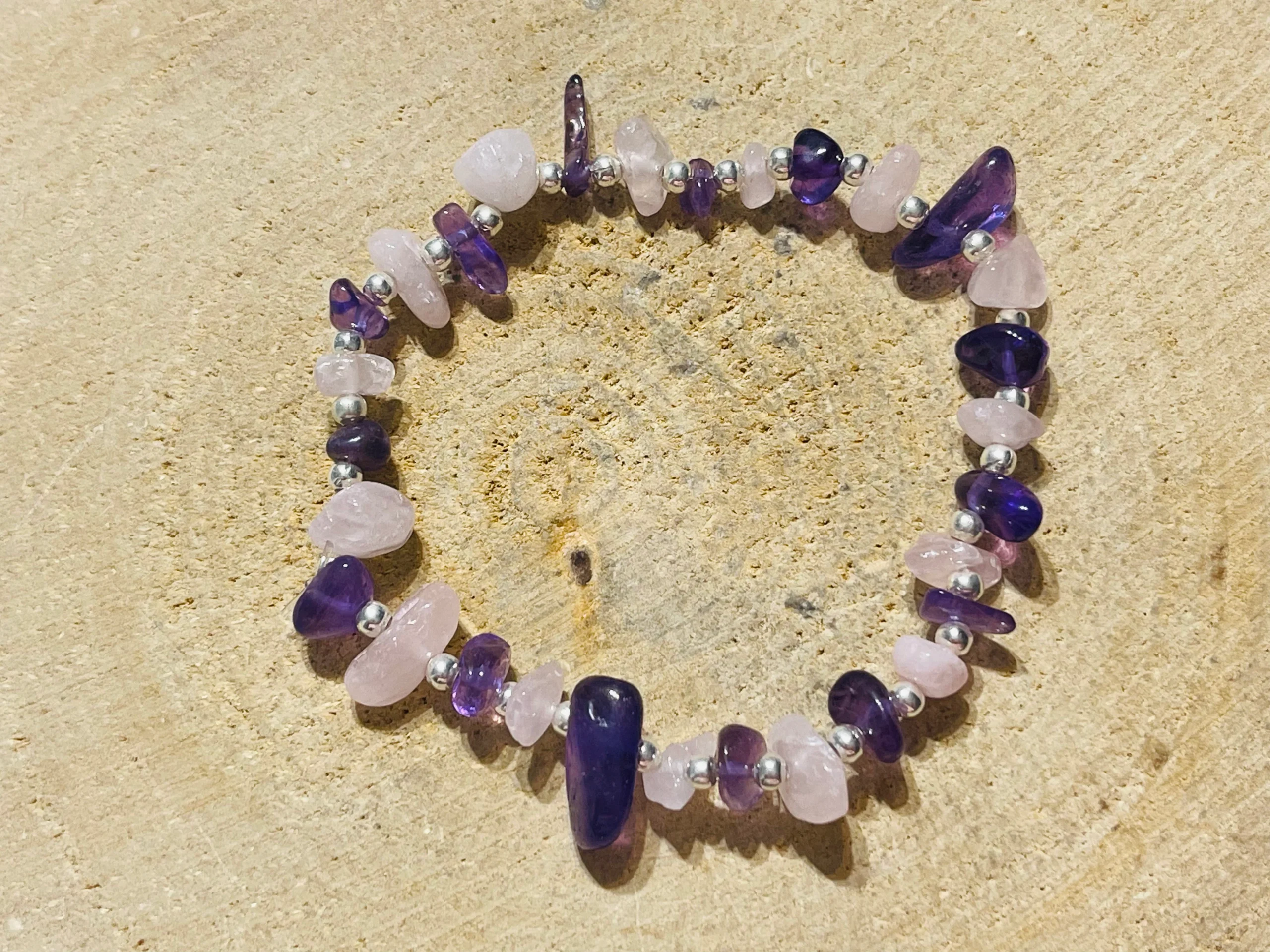 Lot de 5 Bracelets en pierres naturelles en Améthyste et Quartz rose (12)