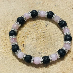 Lot de 5 Bracelets en perles naturelles en Kunzite et Pierre de lave 8 mm (59)